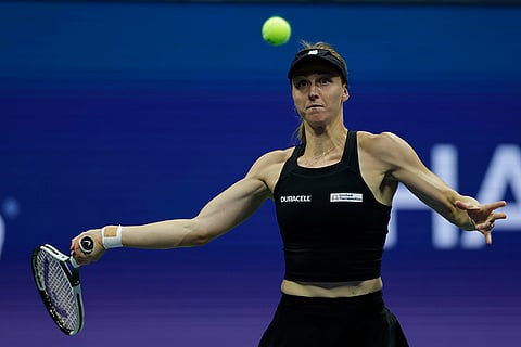 US Open Tennis: Liudmila Samsonova, of Russia, returns a shot to Iga Swiatek